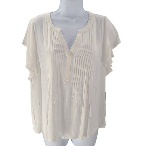 Liverpool Stitch Fix women's flowy blouse white pleated NWT Petite Large office - Picture 2 of 9